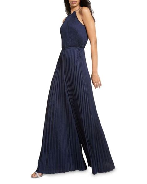 michael kors blue jumpsuit|Michael Kors pleated jumpsuit.